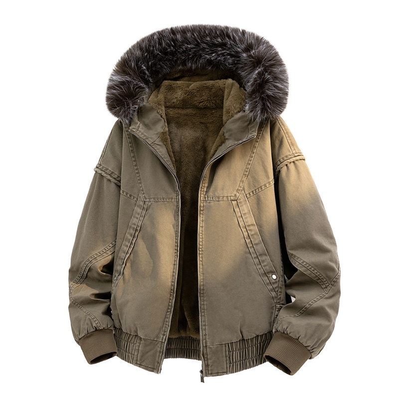 High-end Fur Collar Hooded Par - Streetwear Clothing Brands avaliação e preço