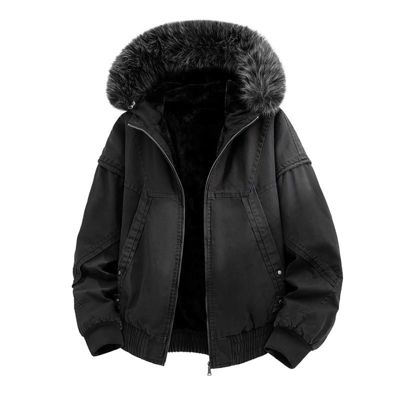 High-end Fur Collar Hooded Par - Streetwear Clothing Brands avaliação e preço