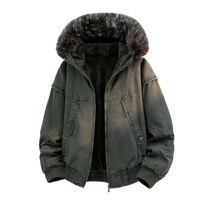 High-end Fur Collar Hooded Par - Streetwear Clothing Brands avaliação e preço
