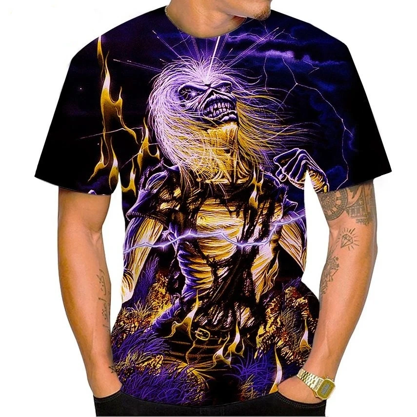 Men's Fashion Skull Print T-Sh - Streetwear Brand T Shirt avaliação e preço