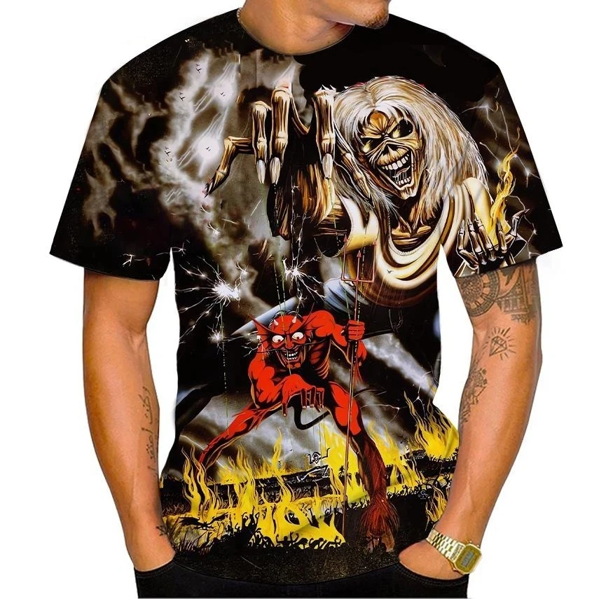 Men's Fashion Skull Print T-Sh - Streetwear Brand T Shirt avaliação e preço