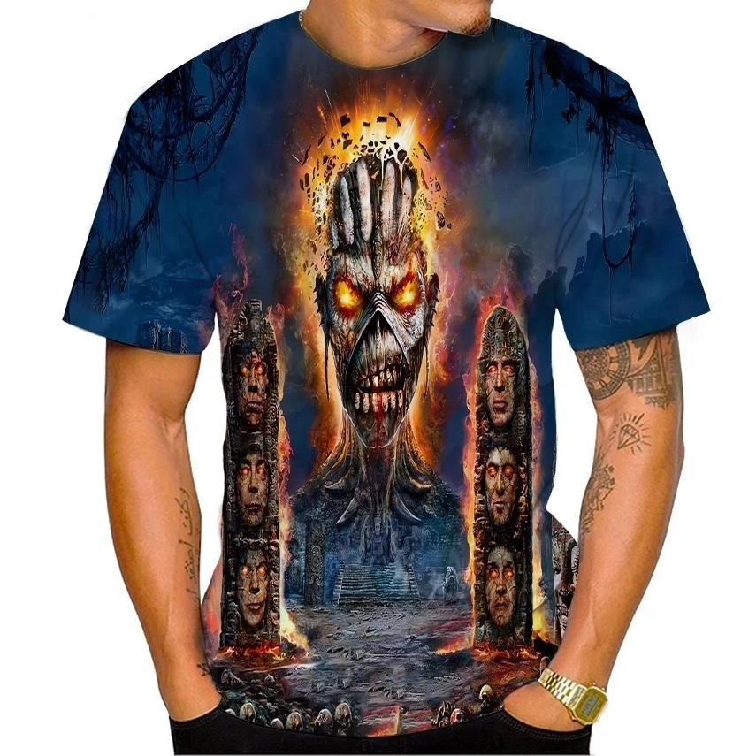 Men's Fashion Skull Print T-Sh - Streetwear Brand T Shirt avaliação e preço