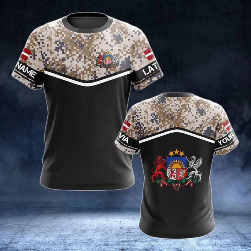 Custom Name Latvia Camouflage  - Streetwear Brand T Shirt avaliação e preço